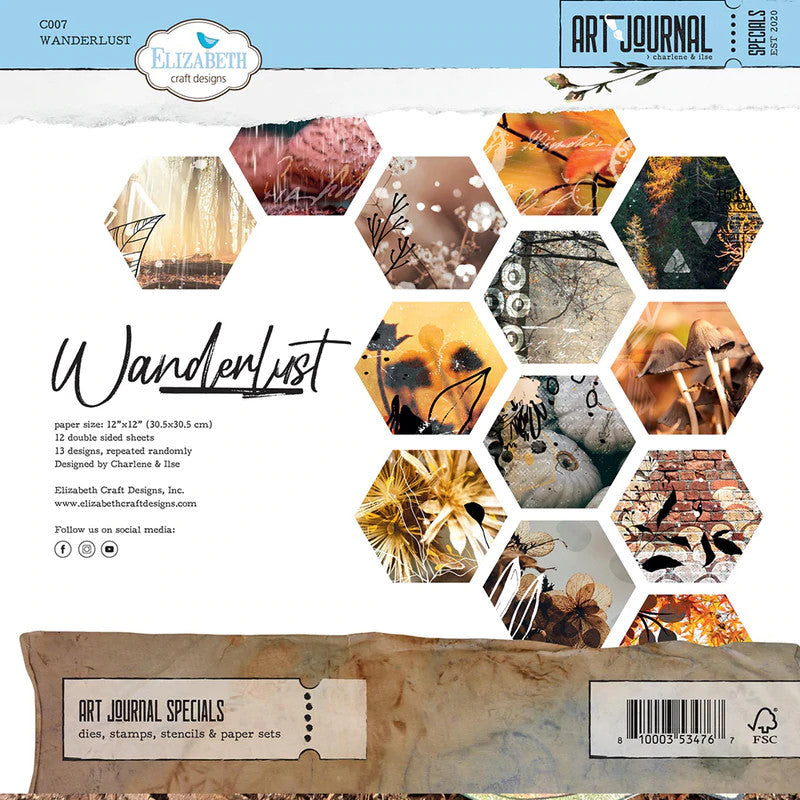 Elizabeth Craft Designs Wanderlust 12” x 12” Paper Pack